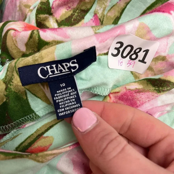 Chaps Womens Blue Pink A Line Dress 10 Floral V-Neck Sleeveless Tropical Easter - Picture 2 of 7